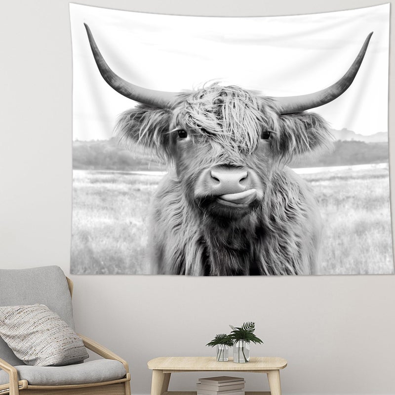 AMBZEK Highland Cow Tapestry, 51Hx59W Inch, Funny Western Decor, Wall Art for Bedroom, Dorm, Living Room - Image 2